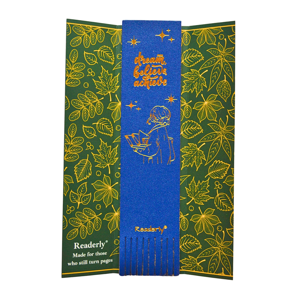 Readerly® Leather Bookmark for Girls & Women – Dream Believe Achieve Gold Foil, Inspirational Gift for Readers & Book Lovers