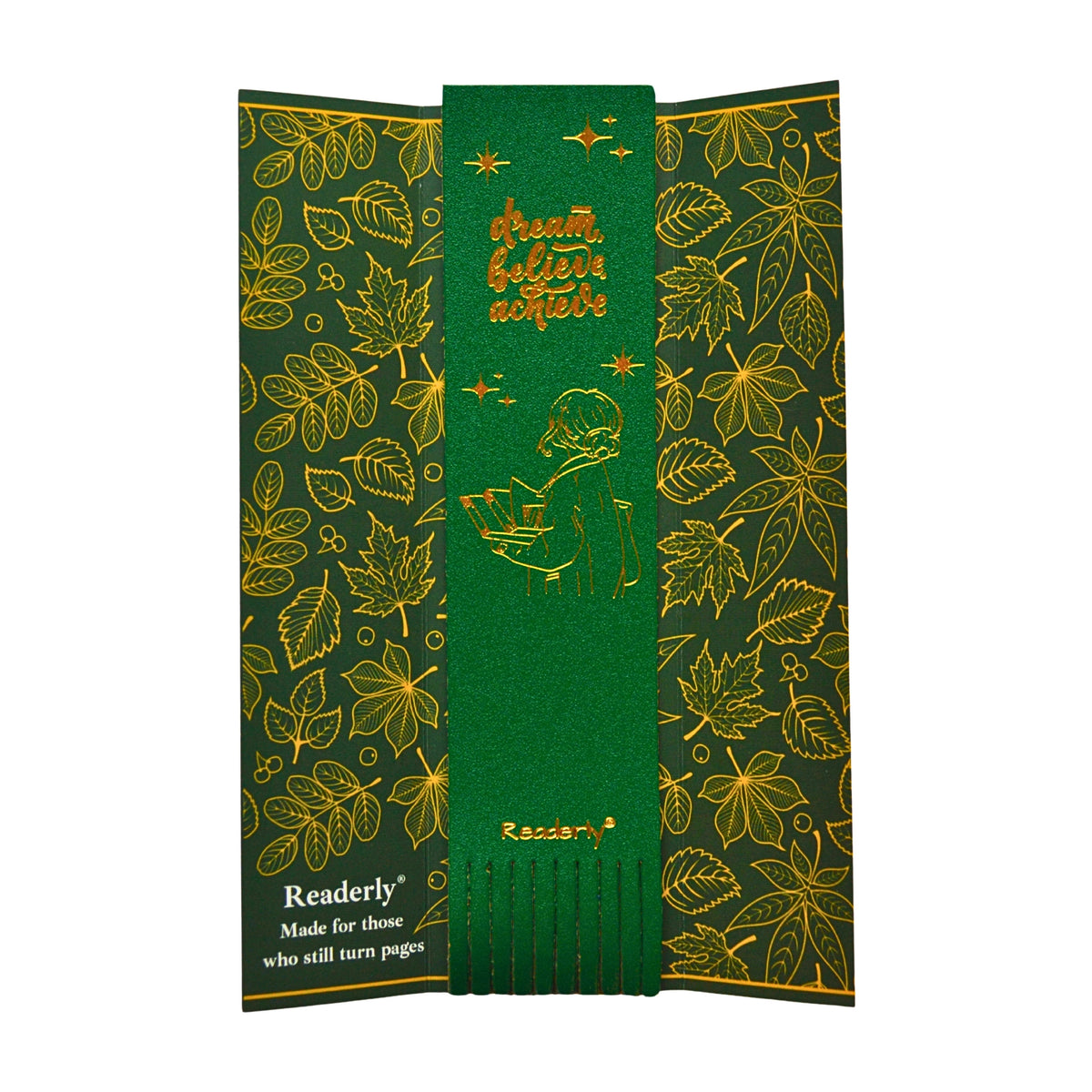 Readerly® Leather Bookmark for Girls & Women – Dream Believe Achieve Gold Foil, Inspirational Gift for Readers & Book Lovers