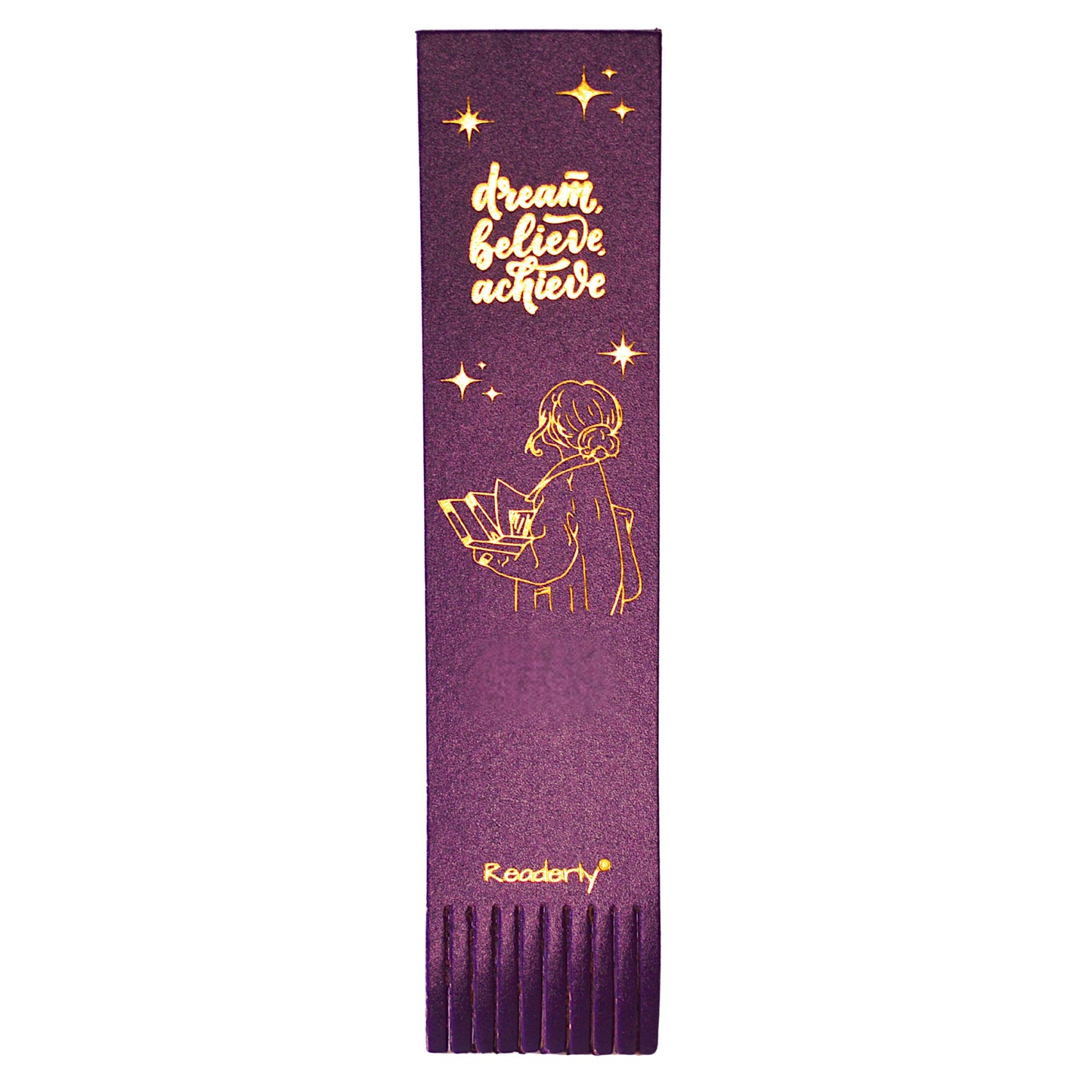 Readerly® Leather Bookmark for Girls & Women – Dream Believe Achieve Gold Foil, Inspirational Gift for Readers & Book Lovers