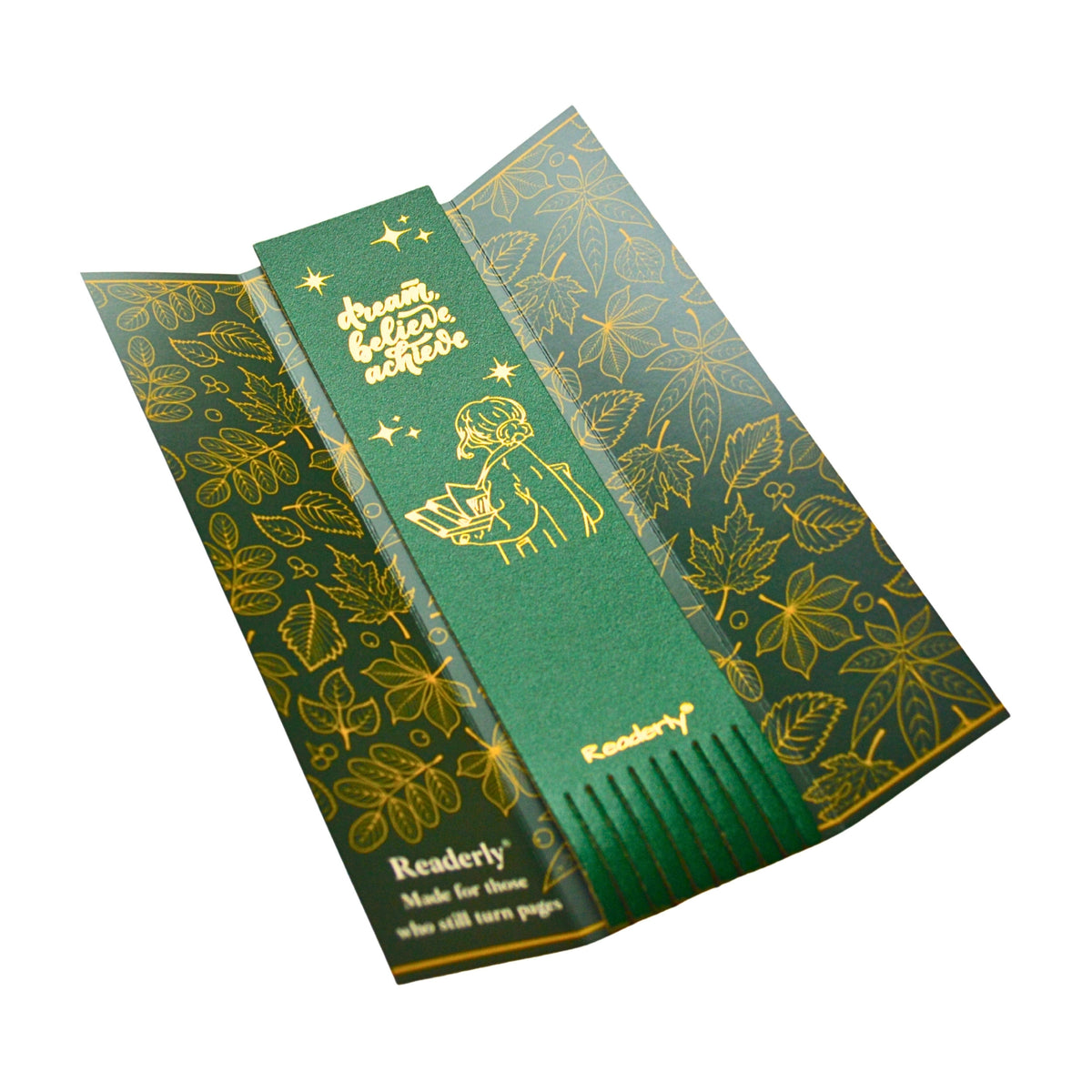 Readerly® Leather Bookmark for Girls & Women – Dream Believe Achieve Gold Foil, Inspirational Gift for Readers & Book Lovers