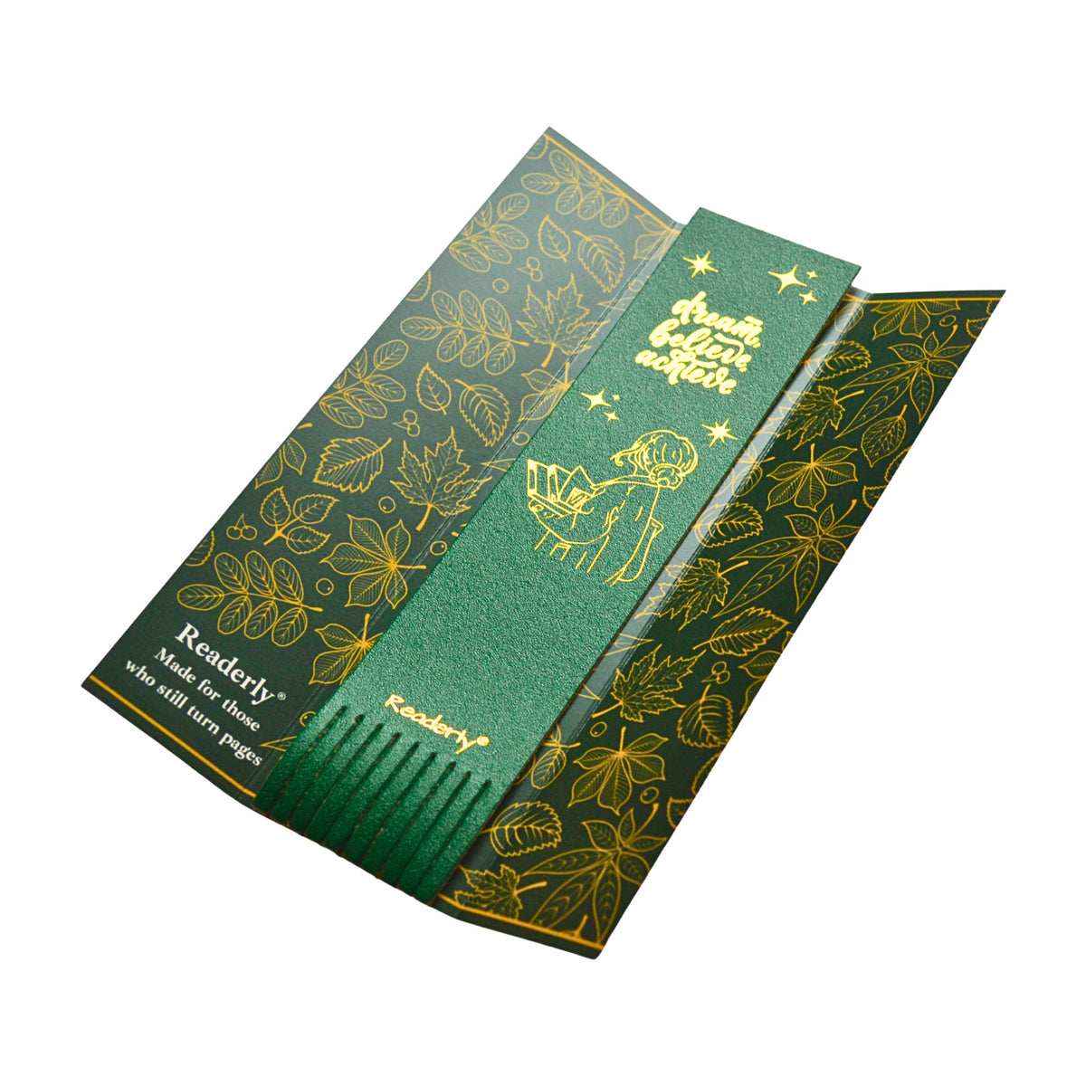 Readerly® Leather Bookmark for Girls & Women – Dream Believe Achieve Gold Foil, Inspirational Gift for Readers & Book Lovers