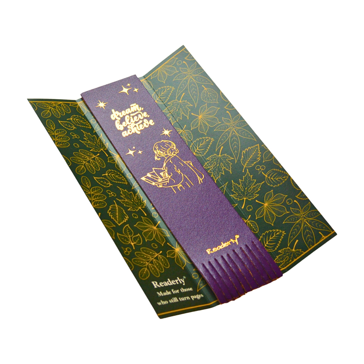 Readerly® Leather Bookmark for Girls & Women – Dream Believe Achieve Gold Foil, Inspirational Gift for Readers & Book Lovers