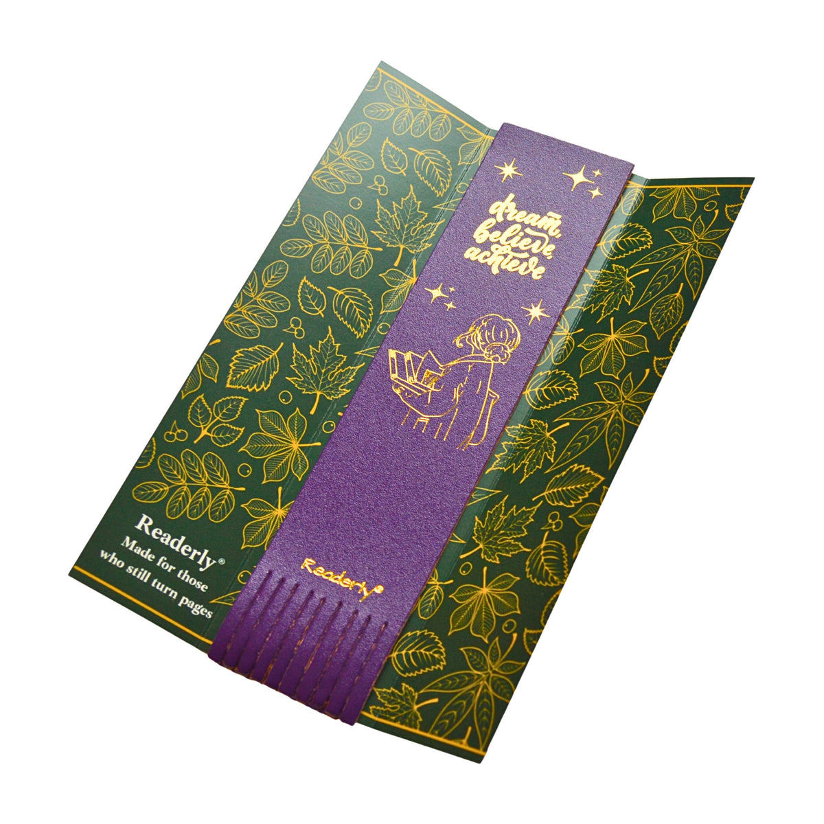 Readerly® Leather Bookmark for Girls & Women – Dream Believe Achieve Gold Foil, Inspirational Gift for Readers & Book Lovers