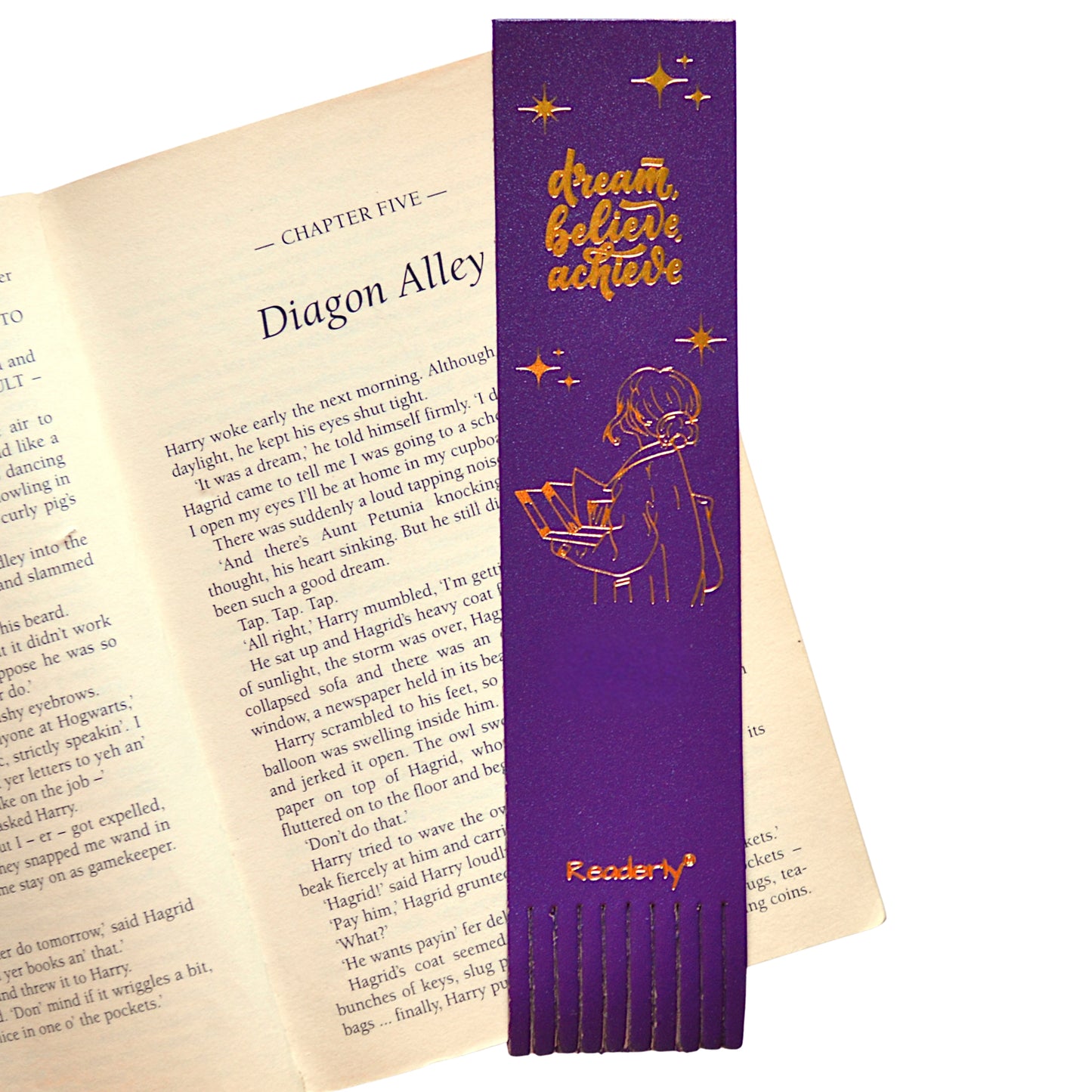 Readerly® Leather Bookmark for Girls & Women – Dream Believe Achieve Gold Foil, Inspirational Gift for Readers & Book Lovers