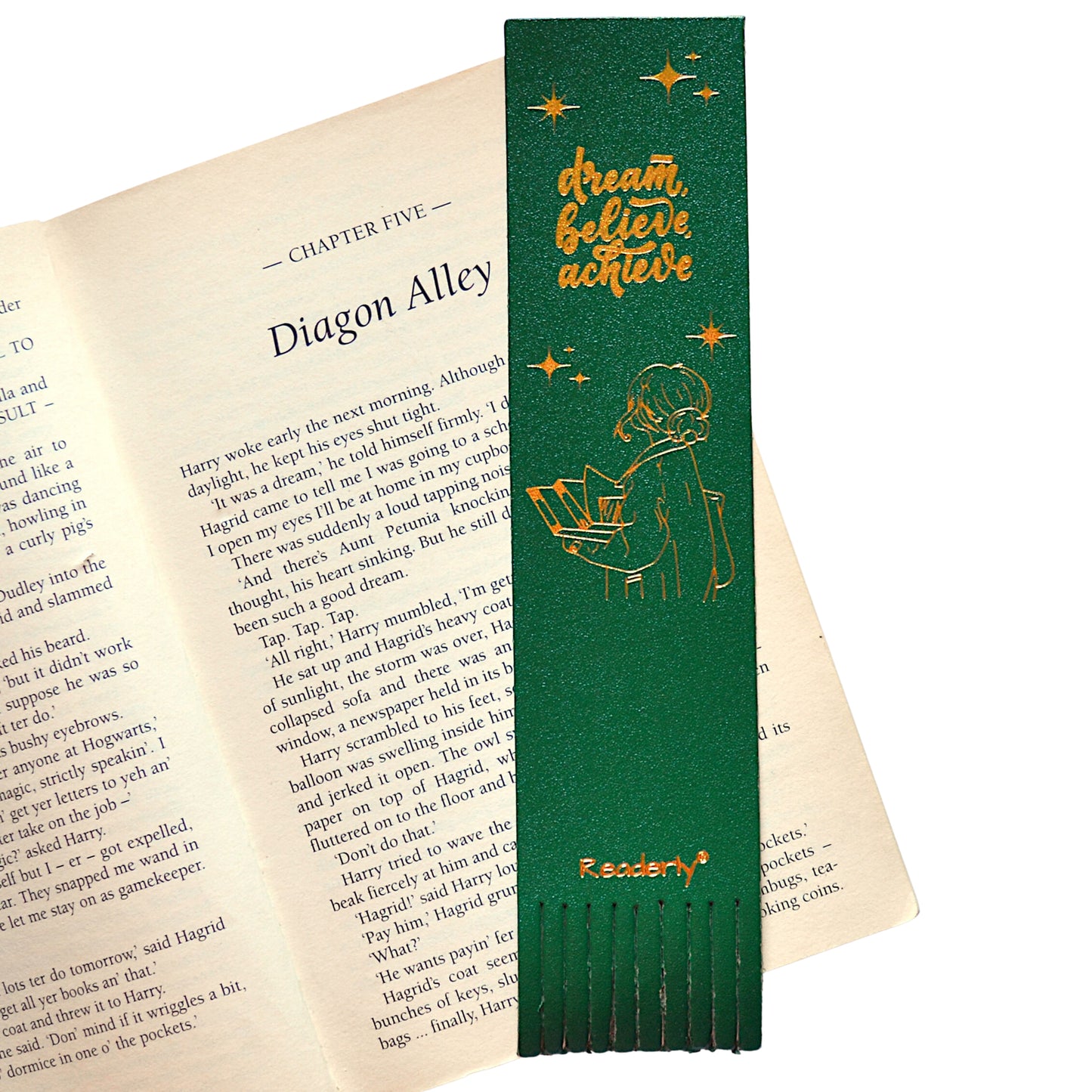 Readerly® Leather Bookmark for Girls & Women – Dream Believe Achieve Gold Foil, Inspirational Gift for Readers & Book Lovers