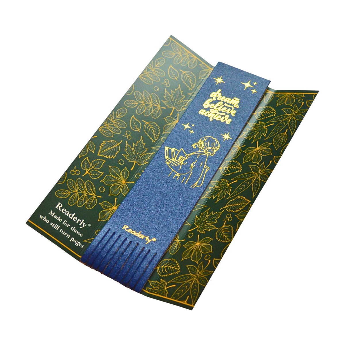Readerly® Leather Bookmark for Girls & Women – Dream Believe Achieve Gold Foil, Inspirational Gift for Readers & Book Lovers
