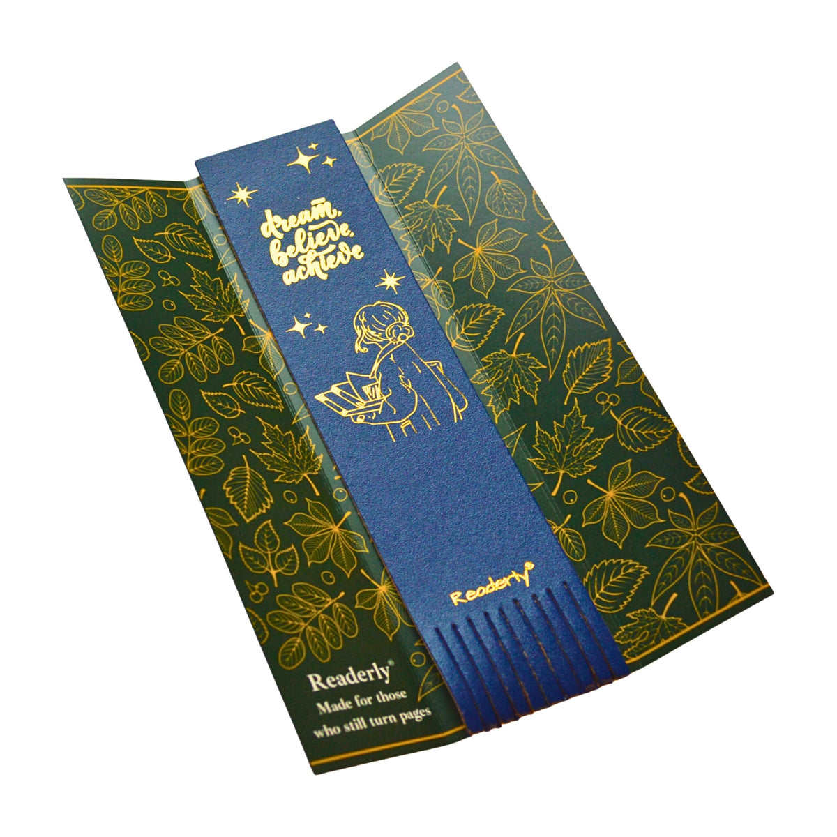 Readerly® Leather Bookmark for Girls & Women – Dream Believe Achieve Gold Foil, Inspirational Gift for Readers & Book Lovers
